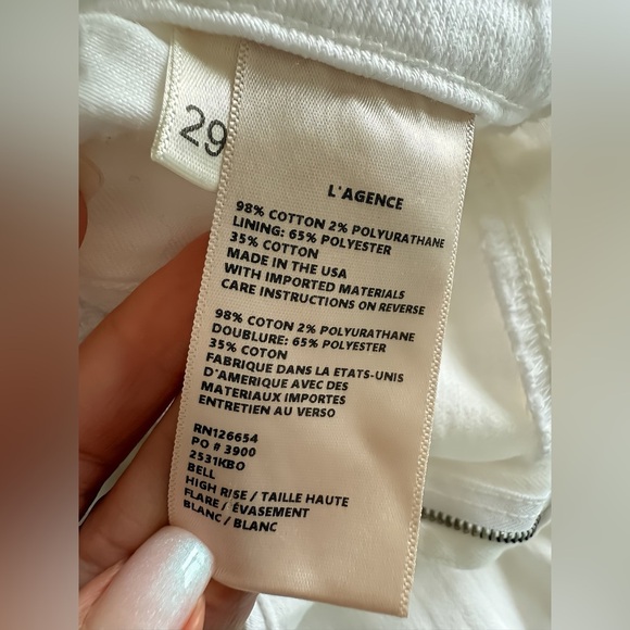 L'Agence Women's High Rise Zip Up Bell Flare Jeans – White Denim – Size 29 - Picture 5 of 10